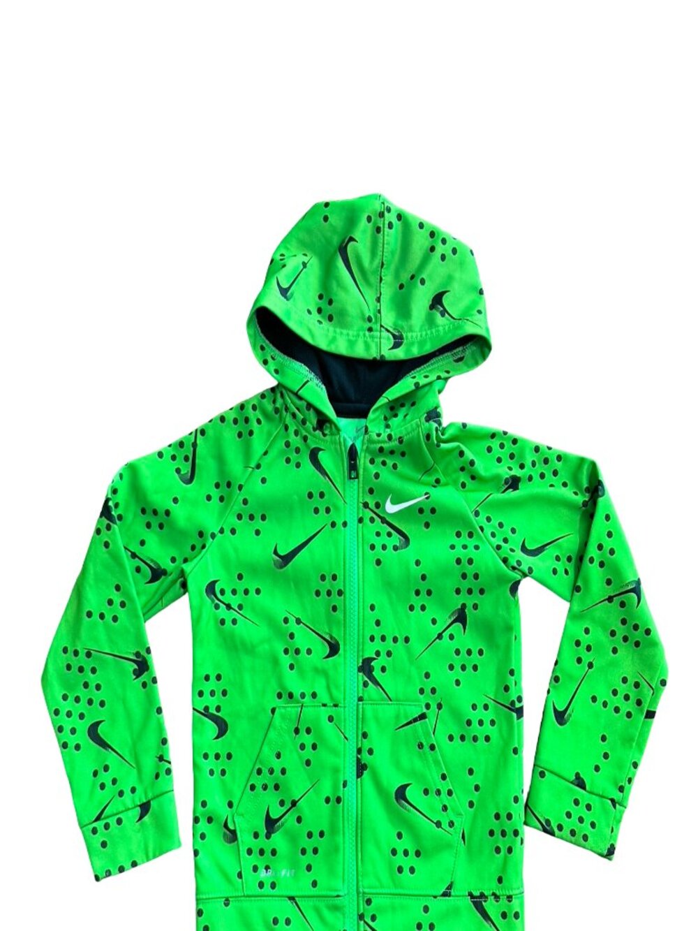 Nike NWOT Dri-FIT Youth Hoodie Full Zip Green Swoosh Print Kids 4T